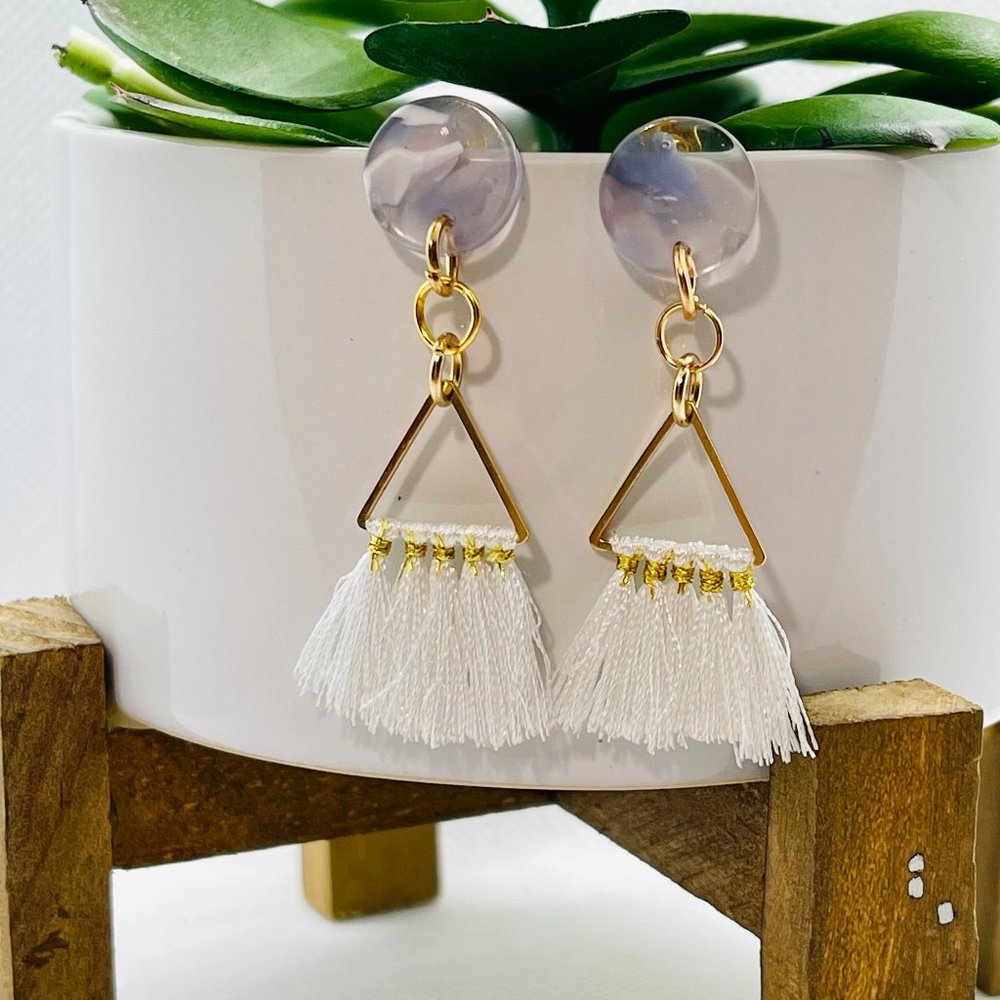 Blue Marble Tassel Earrings